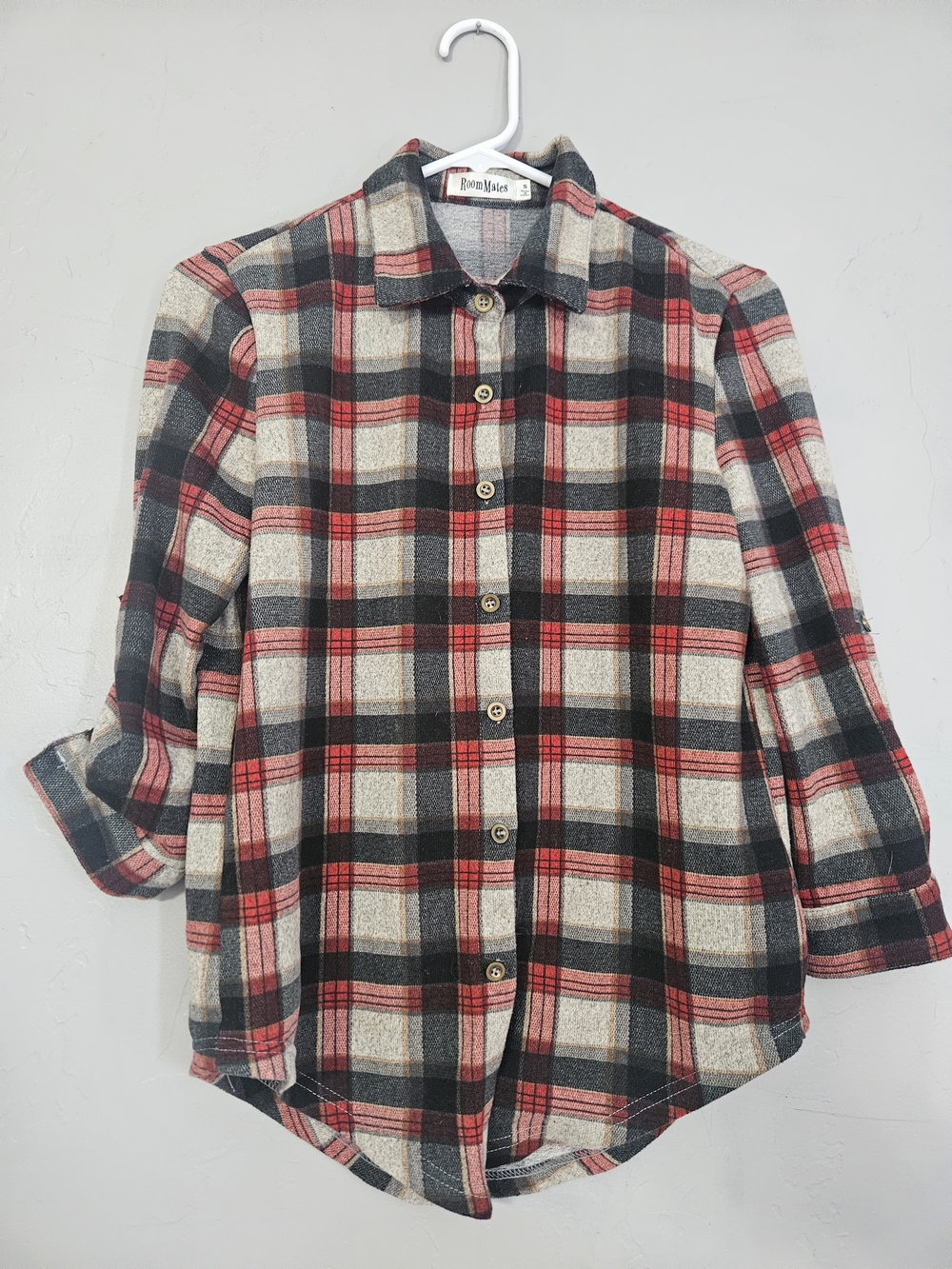 Roommates Red, Black & Cream Plaid Button-Down Kids Shirt